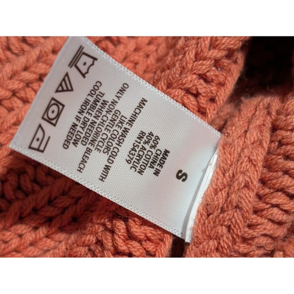 Aeropostale Cropped Cable Knit Hoodie Coral Cold Shoulder Tie Y2K Waist Size S - Picture 5 of 6